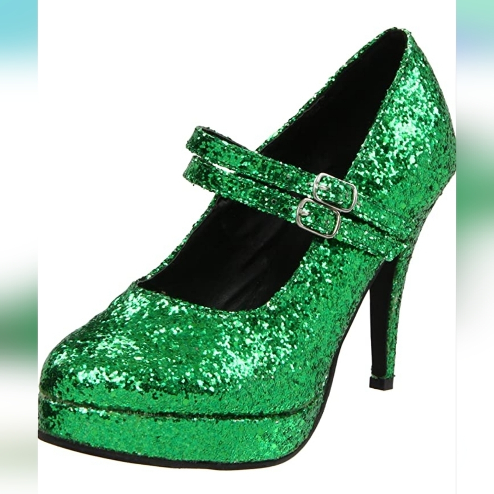 Ellie Doublen Strap High Heel Emereld Glittler Platforms Size 6 - Picture 1 of 7